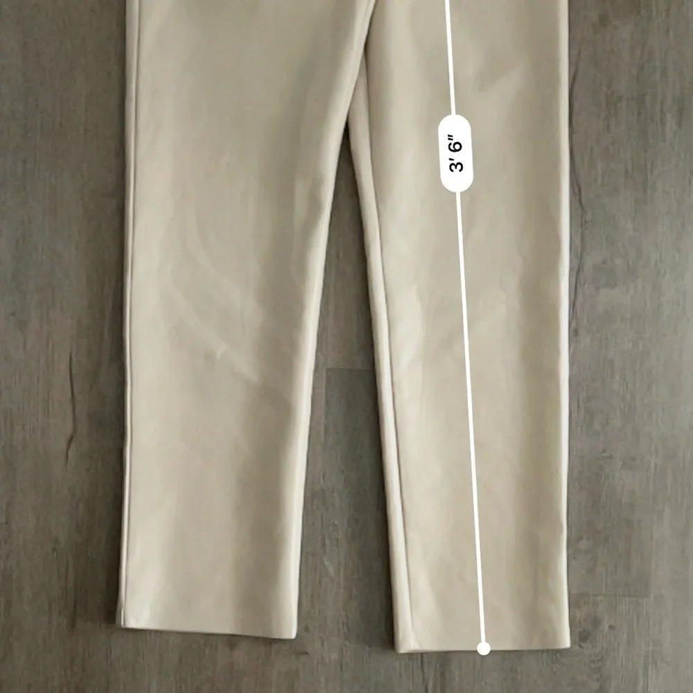 Wilfred Aritzia Melina Vegan Leather Straight Leg Pants - Cream Beige - Size 8 - Picture 11 of 12